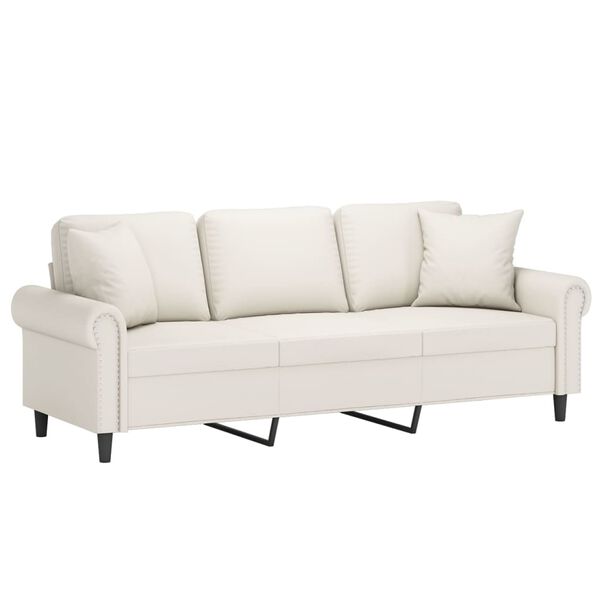 vidaXL 3-Sitzer-Sofa mit Kissen Creme 180 cm Kunstleder