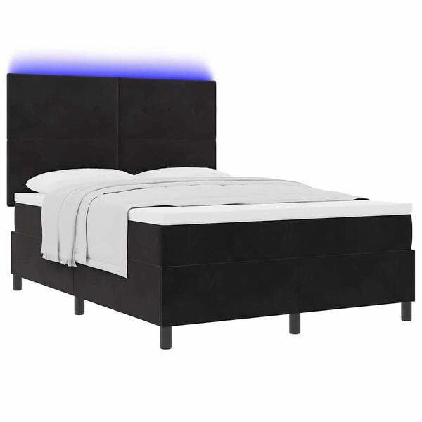 vidaXL LED Boxspringbett mit Matratze Schwarz 140 x 190 cm Stoff