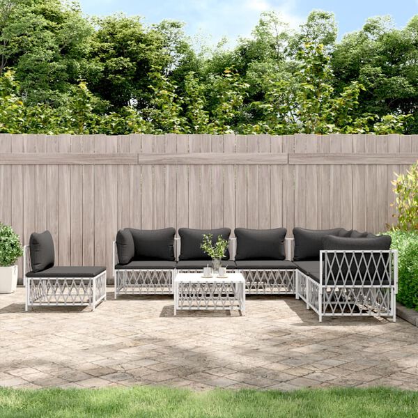 vidaXL 8-tlg. Garten-Lounge-Set mit Kissen Wei&szlig; Stahl