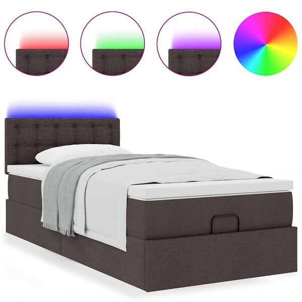 vidaXL Ottoman-Bett mit Matratze & LEDs Dunkelbraun 80x200 cm Stoff