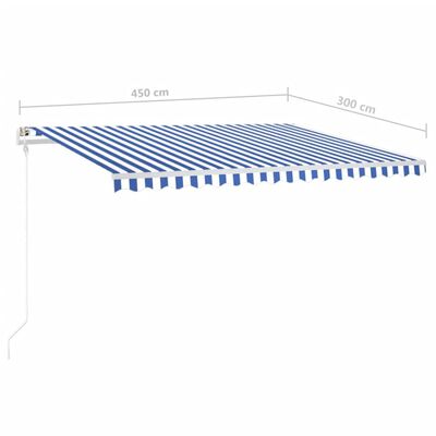 vidaXL Markise Manuell Einziehbar mit Pfosten 4,5x3 m Blau & Weiß