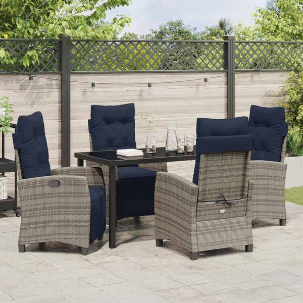 vidaXL Garten Essgruppe mit Kissen 5 pcs Grau Poly-Rattan