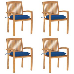 vidaXL Stapelbare Gartenst&uuml;hle mit Kissen 4 Stk. Massivholz Teak