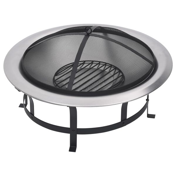 vidaXL Garten-Feuerschale mit Grill Edelstahl 76 cm