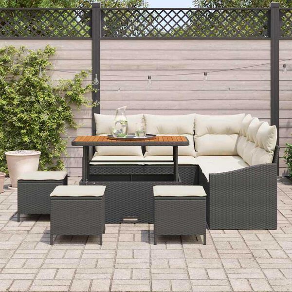 vidaXL Gartensofa-set mit Kissen 9 pcs Schwarz Poly Rattan