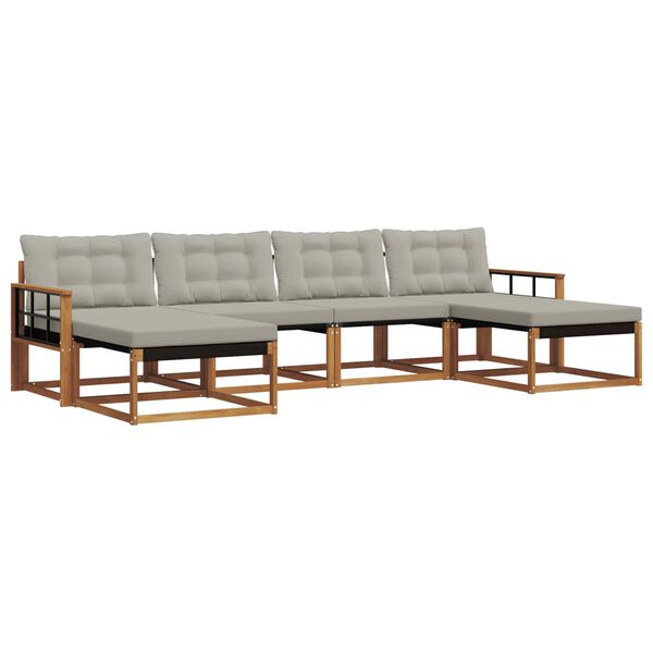 vidaXL Outdoor-Sofagarnitur mit Kissen 6 pcs Nat&uuml;rlich und Hellgrau