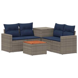 vidaXL Sofa Set 6 stk. Grau und Marineblau Polyrattan und Stahl