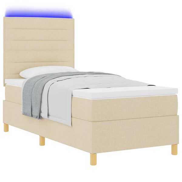 vidaXL LED Boxspringbett mit Matratze Creme 100 x 200 cm Stoff