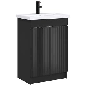 vidaXL Badezimmerm&ouml;bel-Set Schwarz 56 x 37,5 x 81 cm Holzwerkstoff