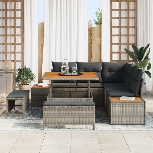 vidaXL Gartensofa-set 8 pcs Grau Poly-Rattan