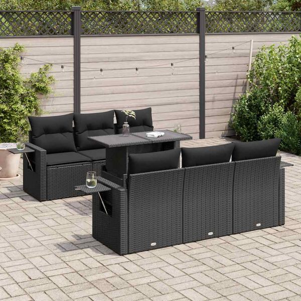 vidaXL 7-tlg. Garten-Sofagarnitur mit Kissen Schwarz Poly Rattan