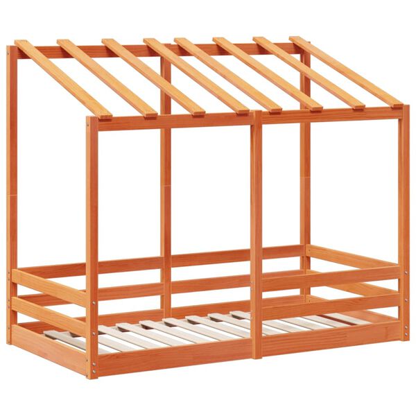 vidaXL Kinderbett mit Dach Wachsbraun 80x160 cm Massivholz Kiefer
