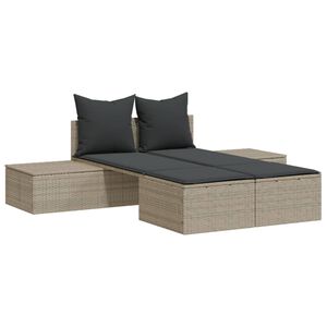 vidaXL Doppel-Sonnenliege mit Kissen Hellgrau Poly Rattan