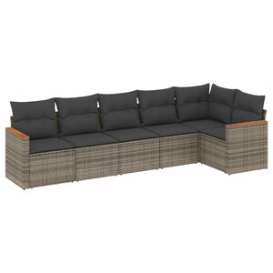 vidaXL 6-tlg. Garten-Sofagarnitur mit Kissen Grau Poly Rattan
