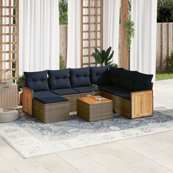 vidaXL 8-tlg. Garten-Sofagarnitur mit Kissen Grau Poly Rattan