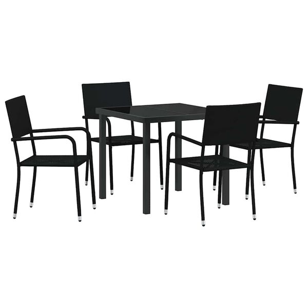 vidaXL Garten Essgruppe mit Kissen 5 pcs Schwarz Poly-Rattan