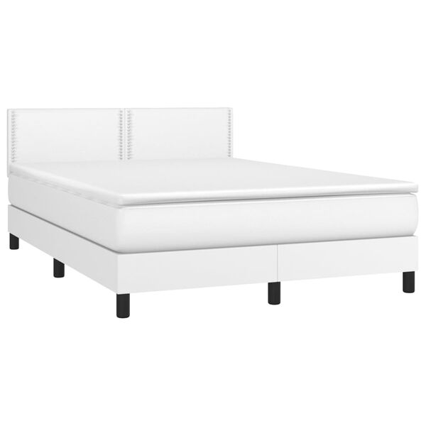 vidaXL Boxspringbett mit Matratze & LED Wei&szlig; 140x200 cm Kunstleder