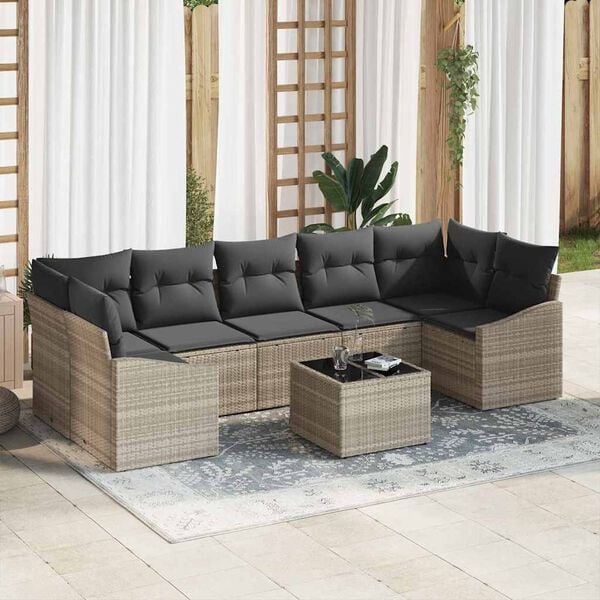 vidaXL Sofa Set mit Kissen 8 pcs Hellgrau und Dunkelgrau Poly-Rattan
