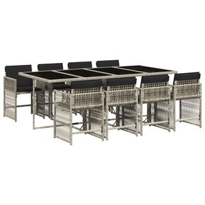 vidaXL 9-tlg. Garten-Essgruppe mit Kissen Hellgrau Poly Rattan
