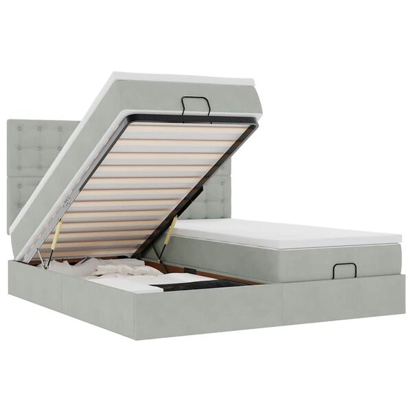 vidaXL Ottoman-Bett mit Matratzen & LEDs Hellgrau 160x200 cm Samt