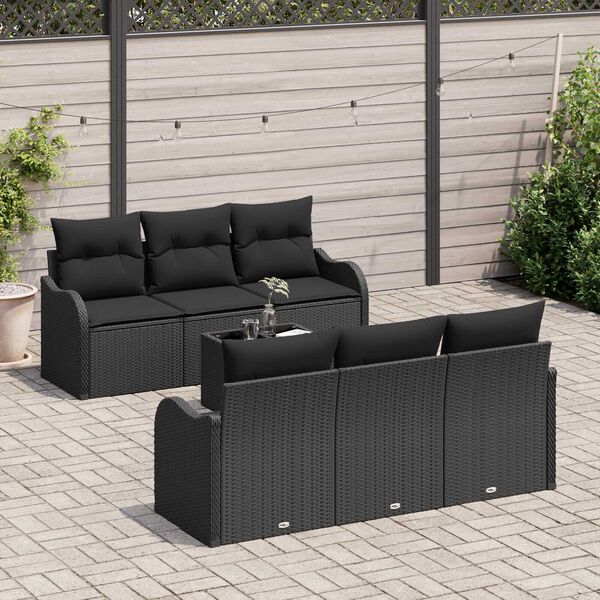 vidaXL Gartensofa-set 7 pcs Schwarz Poly-Rattan und Stahl und Glas
