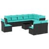 vidaXL 11-tlg. Garten-Sofagarnitur mit Kissen Schwarz Poly Rattan