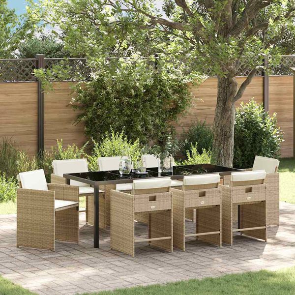 vidaXL Garten Essgruppe 9 pcs Beige Poly-Rattan
