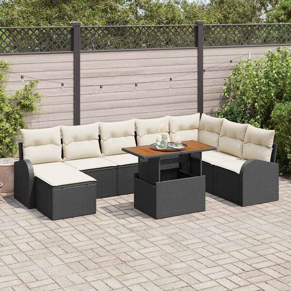 vidaXL Garten-Sofa-Set mit Kissen 9 pcs Schwarz und Creme