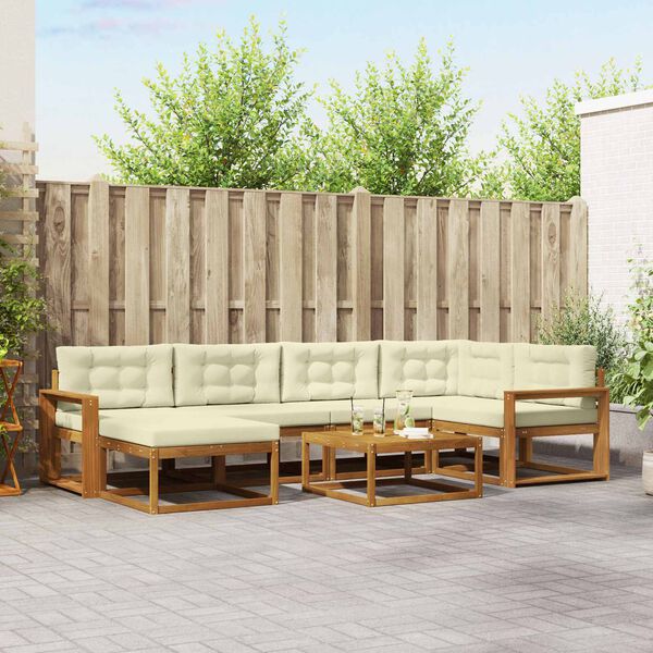 vidaXL Outdoor-Sofagarnitur mit Kissen 7 pcs Natur und Creme