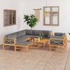 vidaXL 10-tlg. Garten-Lounge-Set mit Grauen Kissen Massivholz Teak