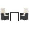 vidaXL Garten Essgruppe mit Kissen 3 pcs Schwarz Poly-Rattan