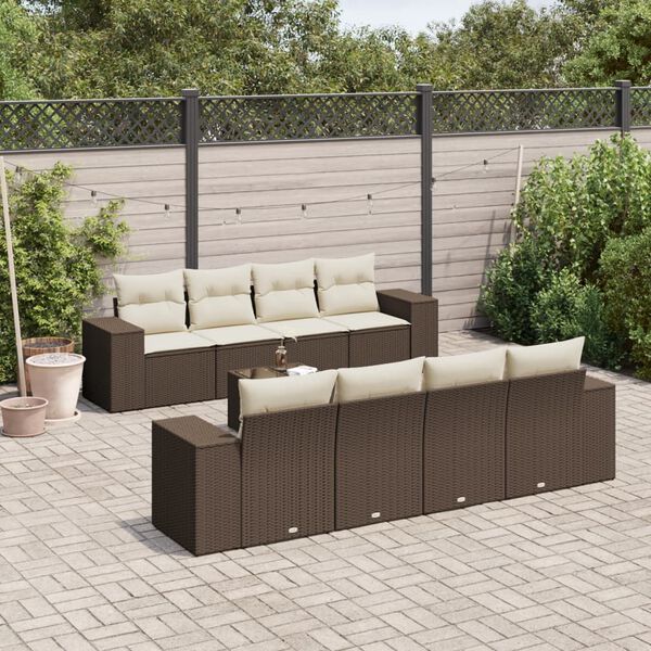vidaXL 9-tlg. Garten-Sofagarnitur mit Kissen Braun Poly Rattan
