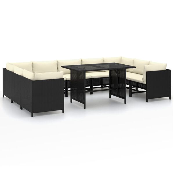 vidaXL 10-tlg. Garten-Lounge-Set mit Kissen Poly Rattan Schwarz