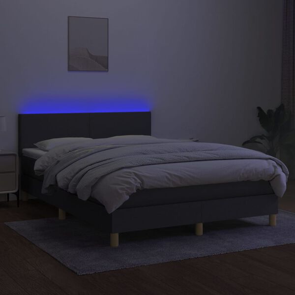 vidaXL Boxspringbett mit Matratze & LED Dunkelgrau 140x190 cm Stoff