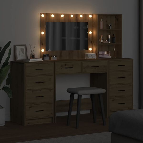 vidaXL Schminktisch mit Schubladen 3 pcs Artisan-Eiche Holzwerkstoff