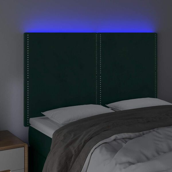 vidaXL LED Kopfteil Dunkelgr&uuml;n 144x5x118/128 cm Samt