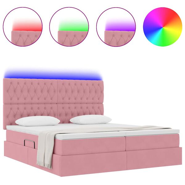 vidaXL Bett mit LED-Lichtleisten mit Kopfteil Rosa 200 x 200 cm Samt