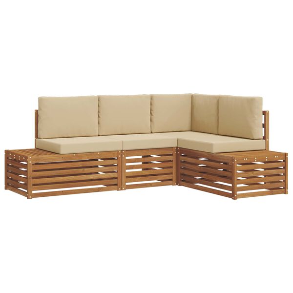 vidaXL Outdoor-Sofagarnitur mit Kissen 4 St&uuml;ck Natur und Beige