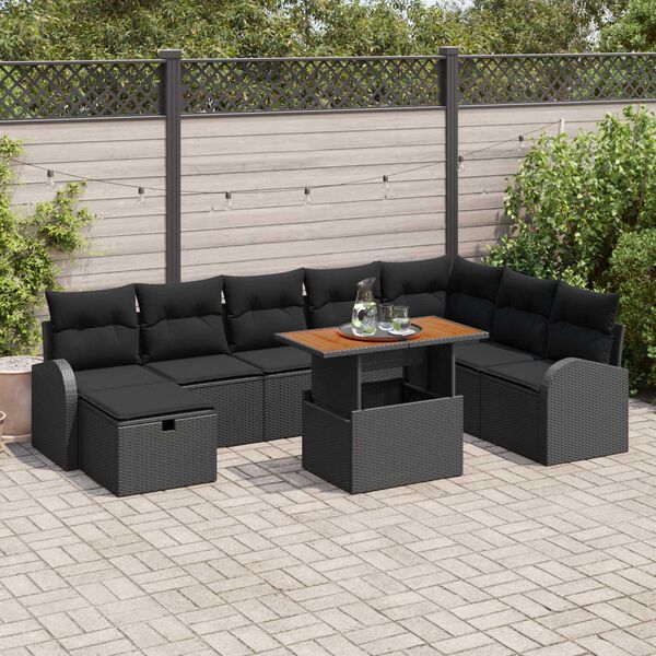 vidaXL Gartensofa-set mit Kissen 9 pcs Schwarz Poly-Rattan