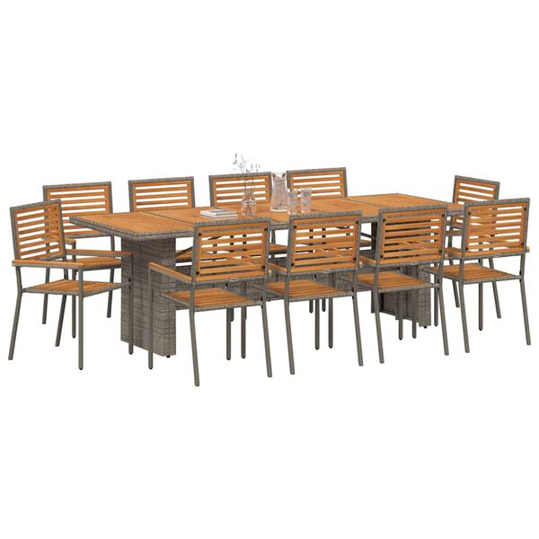 vidaXL Garten Essgruppe 11 pcs Grau und Braun Poly-Rattan