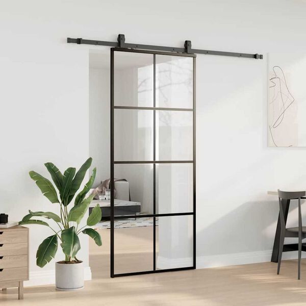 vidaXL Schiebet&uuml;r mit Beschlag Schwarz 90x205 cm ESG-Glas