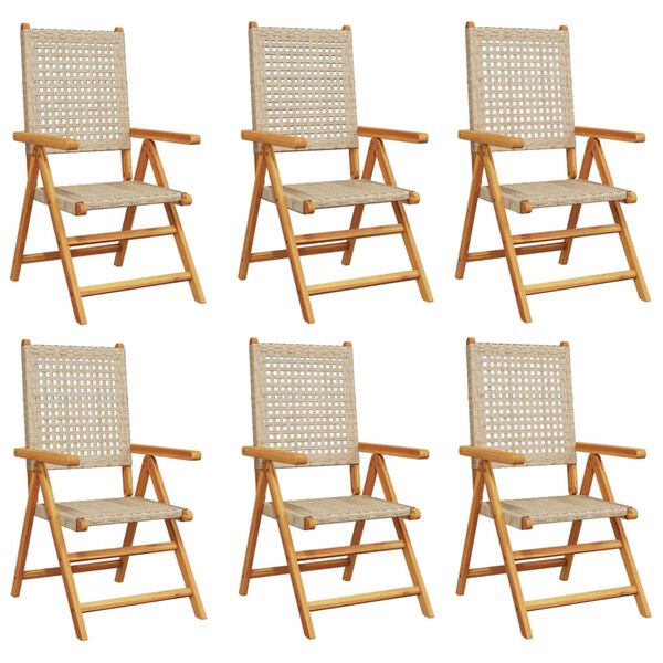 vidaXL Gartenstuhl Verstellbar 6 Stk. Beige Poly Rattan Massivholz