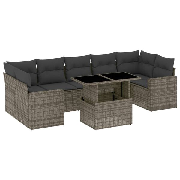 vidaXL 8-tlg. Garten-Sofagarnitur mit Kissen Grau Poly Rattan