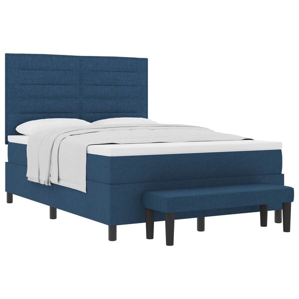 vidaXL Boxspringbett mit Matratze mit Kopfteil Blau 140 x 190 cm Stoff