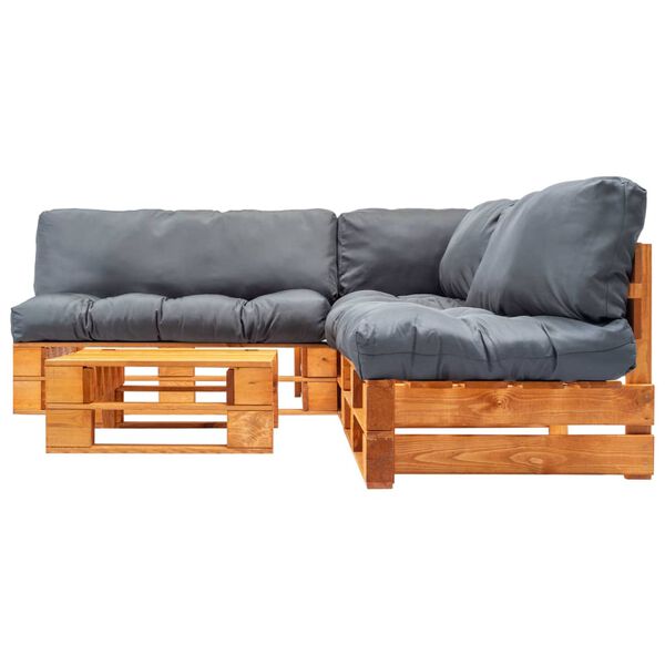 vidaXL 4-tlg. Garten-Lounge-Set aus Paletten mit Grauen Kissen Holz