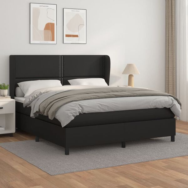 vidaXL Boxspringbett mit Matratze Schwarz 180x200 cm Kunstleder