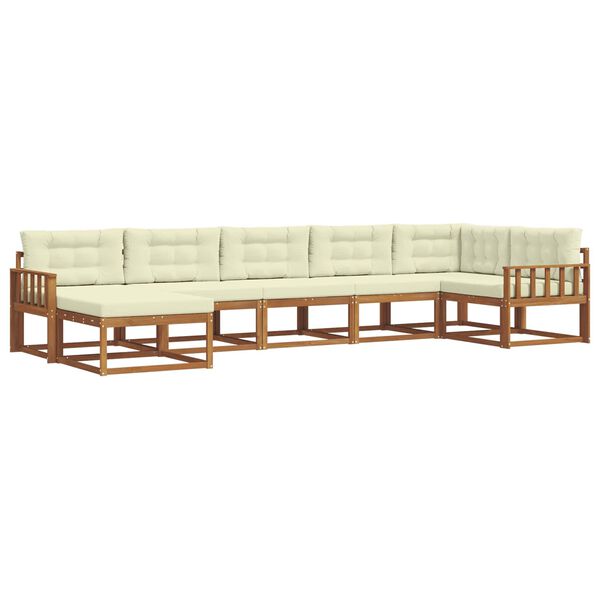 vidaXL Outdoor-Sofagarnitur mit Kissen 7 pcs Natur und Creme