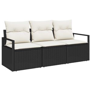 vidaXL Gartensofa-set mit Kissen 3 pcs Schwarz und Wei&szlig; Poly-Rattan