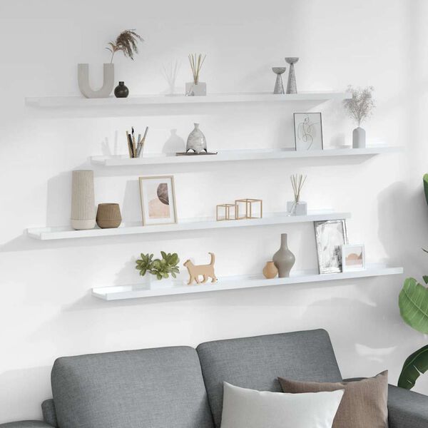 vidaXL Wandregale 4 Stk. Hochglanz-Wei&szlig; 115x9x3 cm