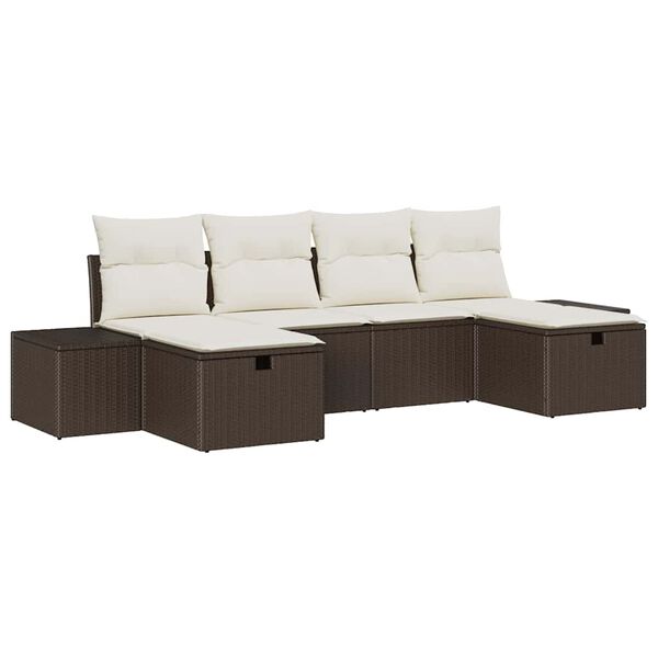 vidaXL Gartensofa-set mit Kissen 6 pcs Braun Poly-Rattan